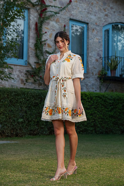 Cotton Embroidered Tunic Dress with Embroidered Belt