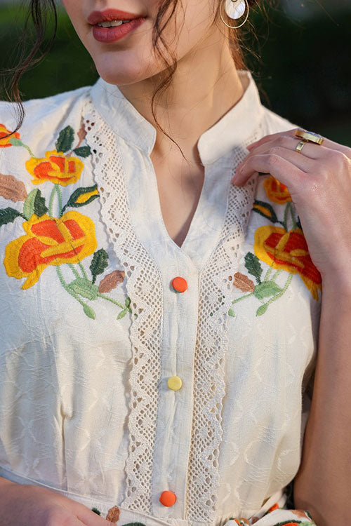 Cotton Embroidered Tunic Dress with Embroidered Belt