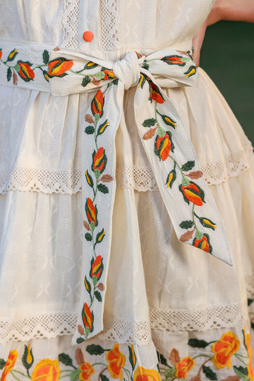 Cotton Embroidered Tunic Dress with Embroidered Belt