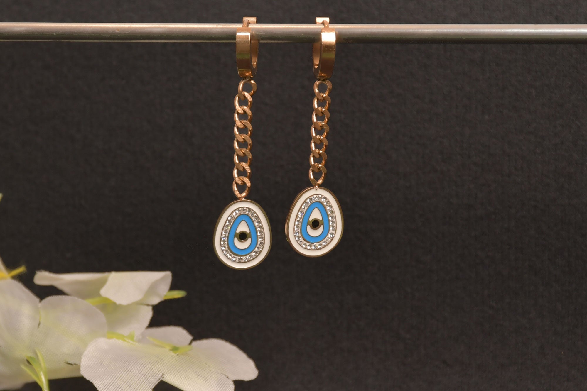 Evil Eye Chain Drop Earrings - Freyaa