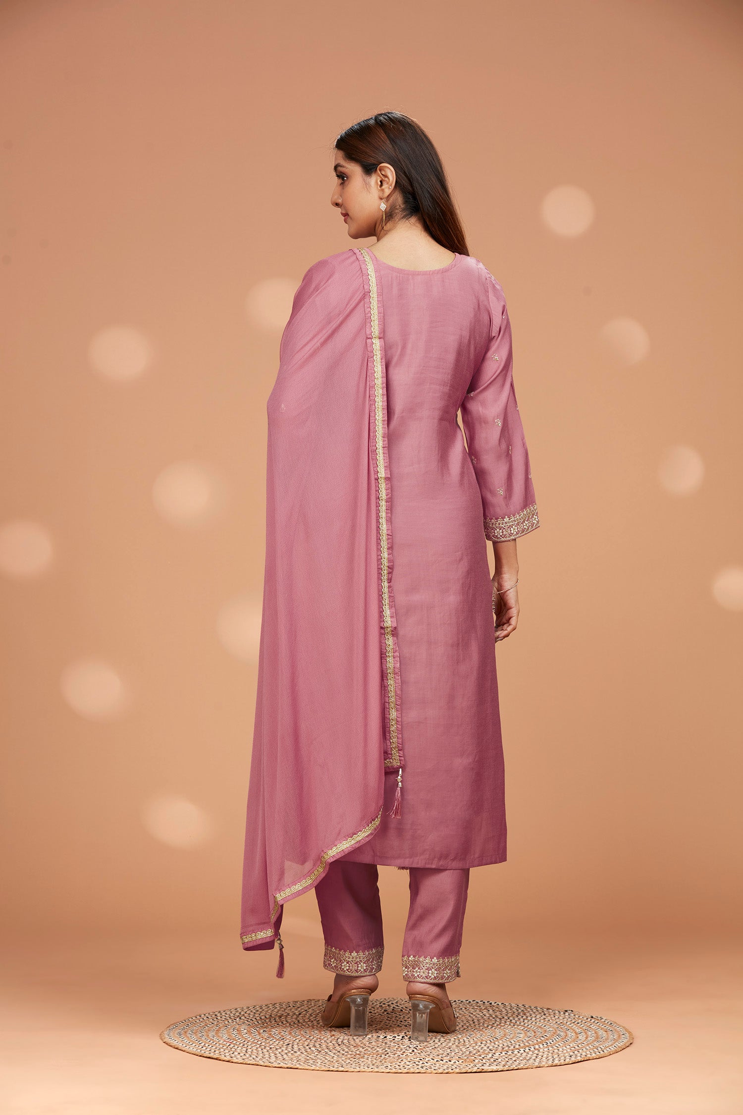 Three- Piece Embordered Silk Blend Kurta with Pants and Dupatta