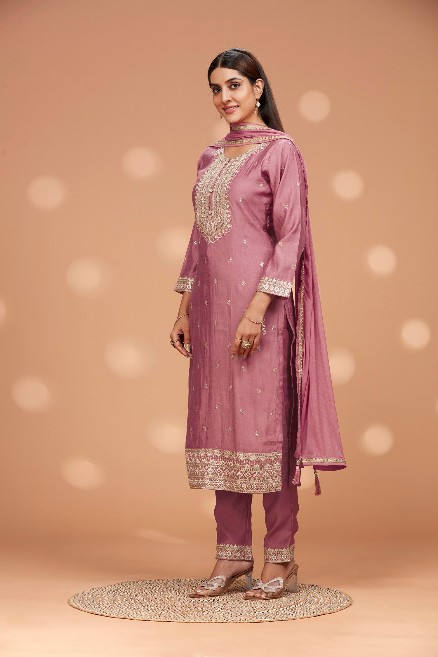 Three- Piece Embordered Silk Blend Kurta with Pants and Dupatta