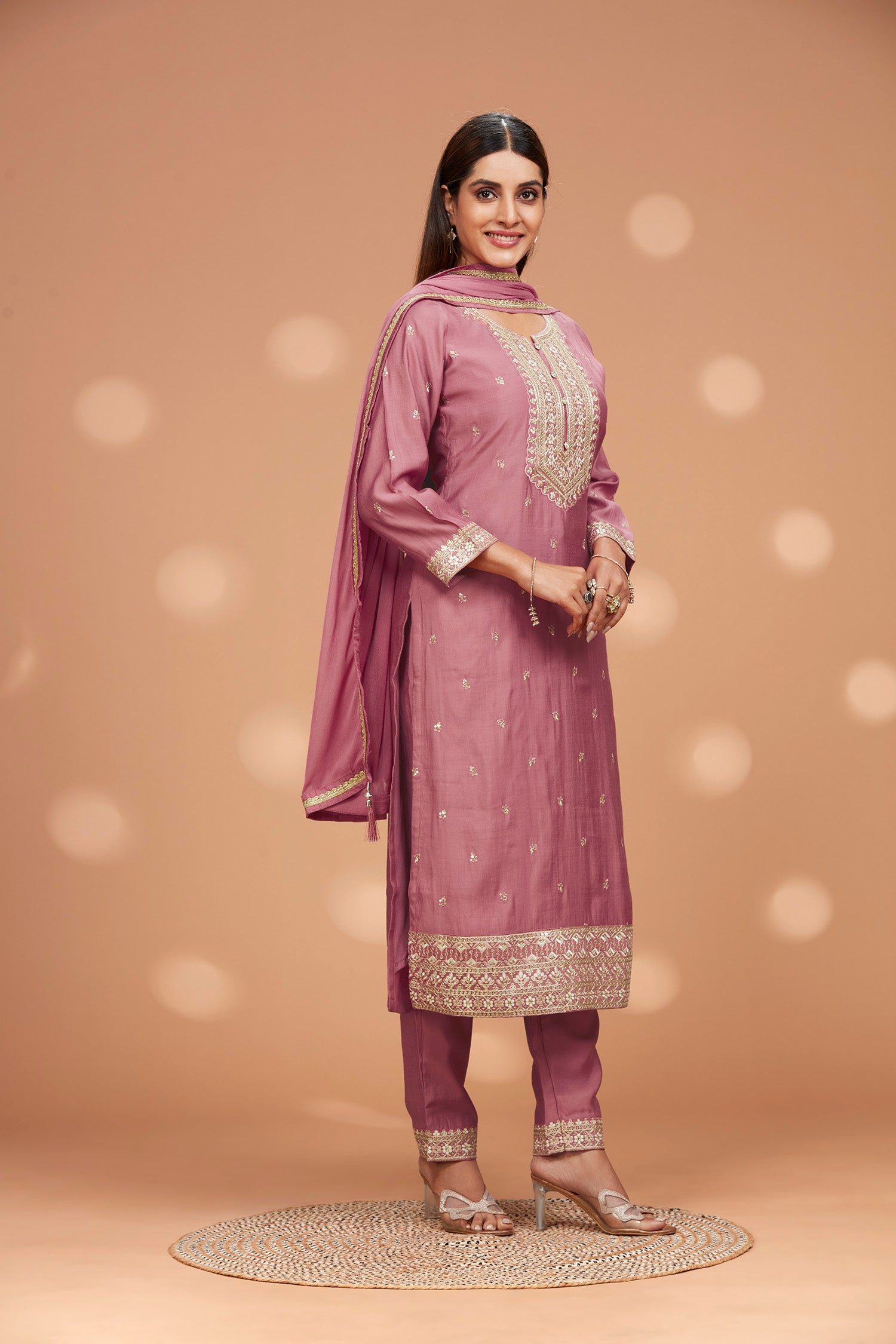 Three- Piece Embordered Silk Blend Kurta with Pants and Dupatta