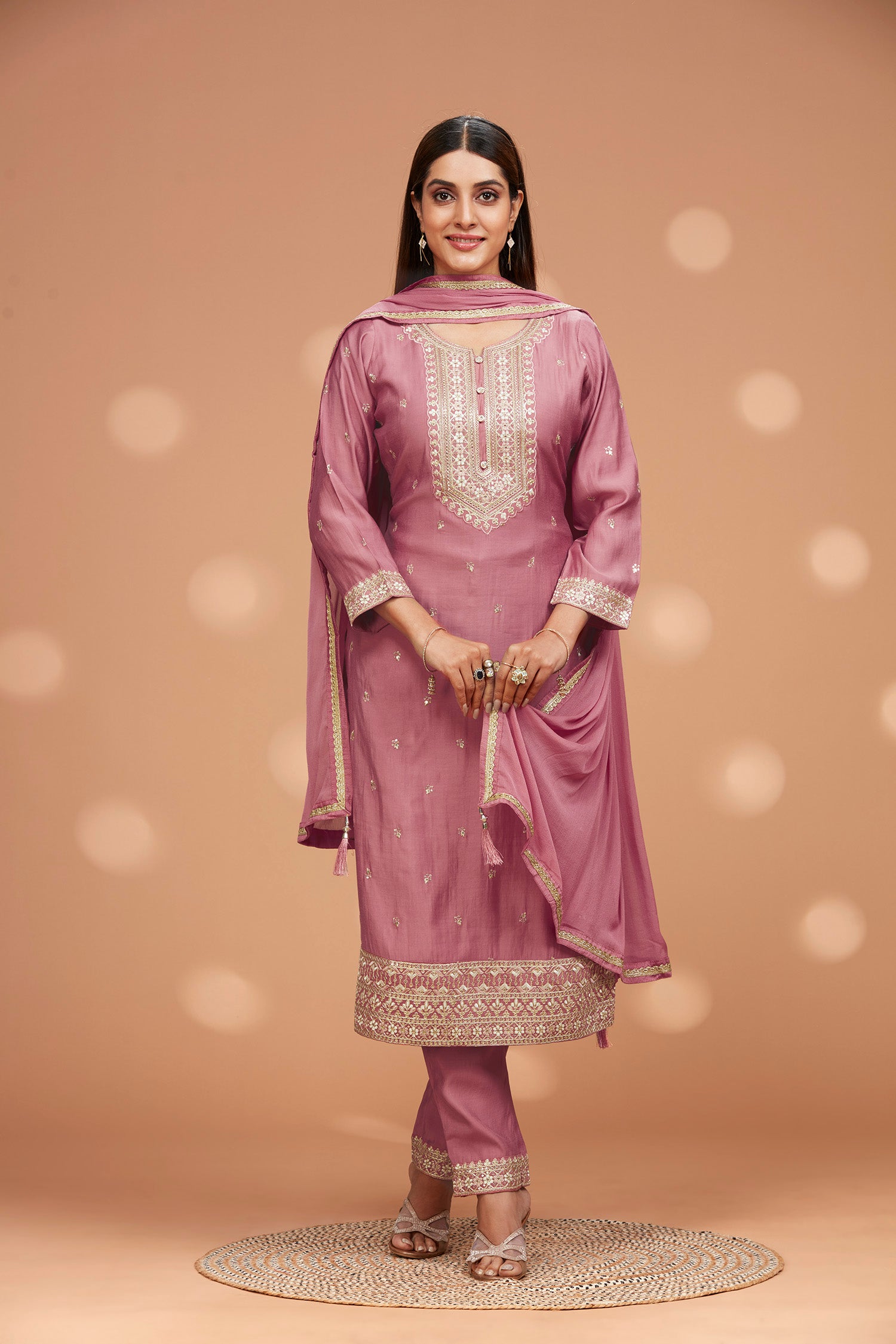 Three- Piece Embordered Silk Blend Kurta with Pants and Dupatta