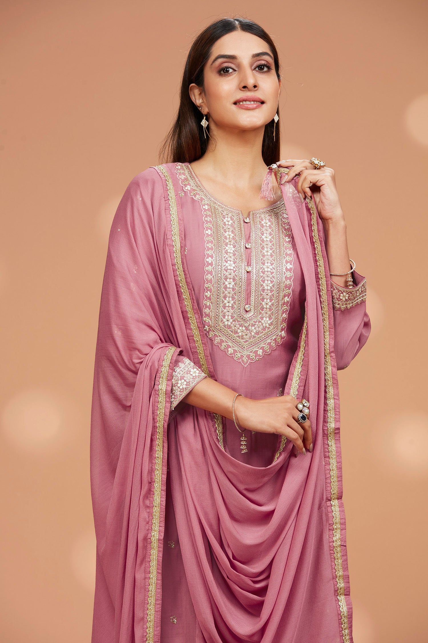 Three- Piece Embordered Silk Blend Kurta with Pants and Dupatta