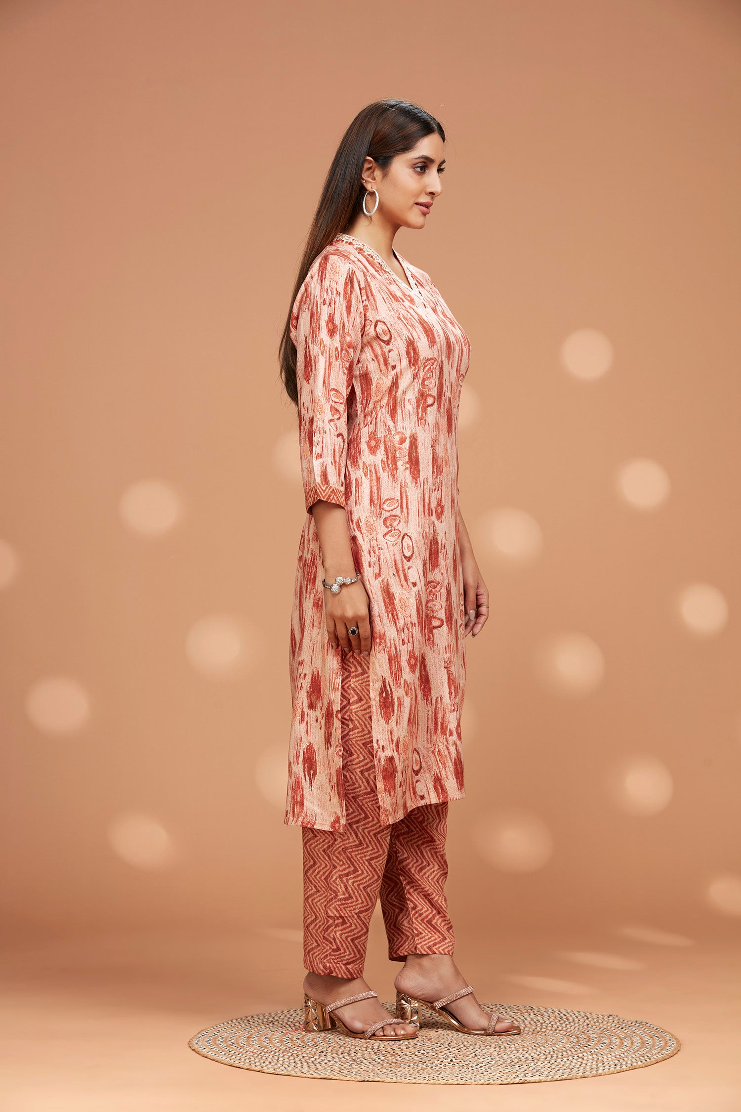 Rayon V Neck Two-Piece Kurta Set