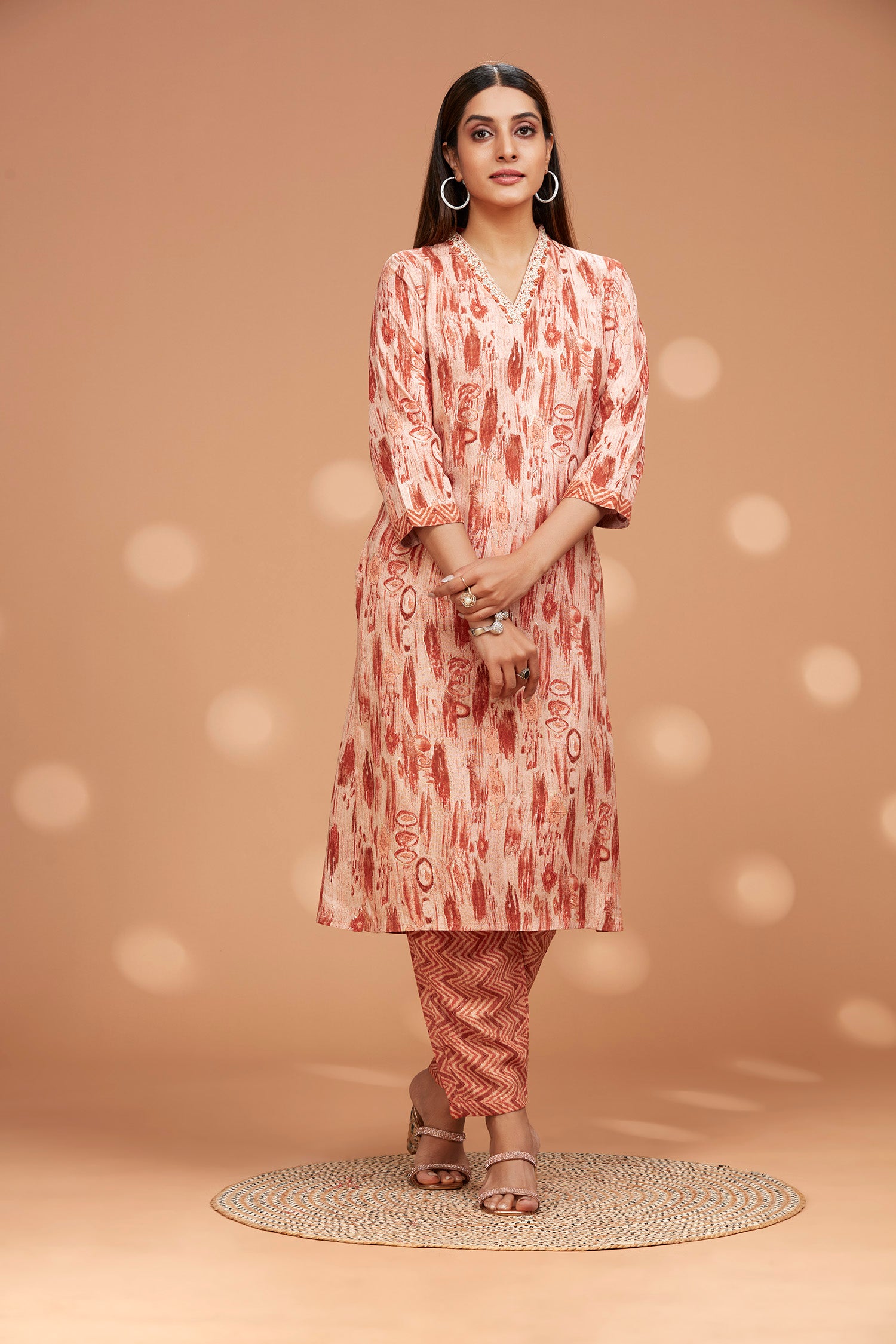 Rayon V Neck Two-Piece Kurta Set