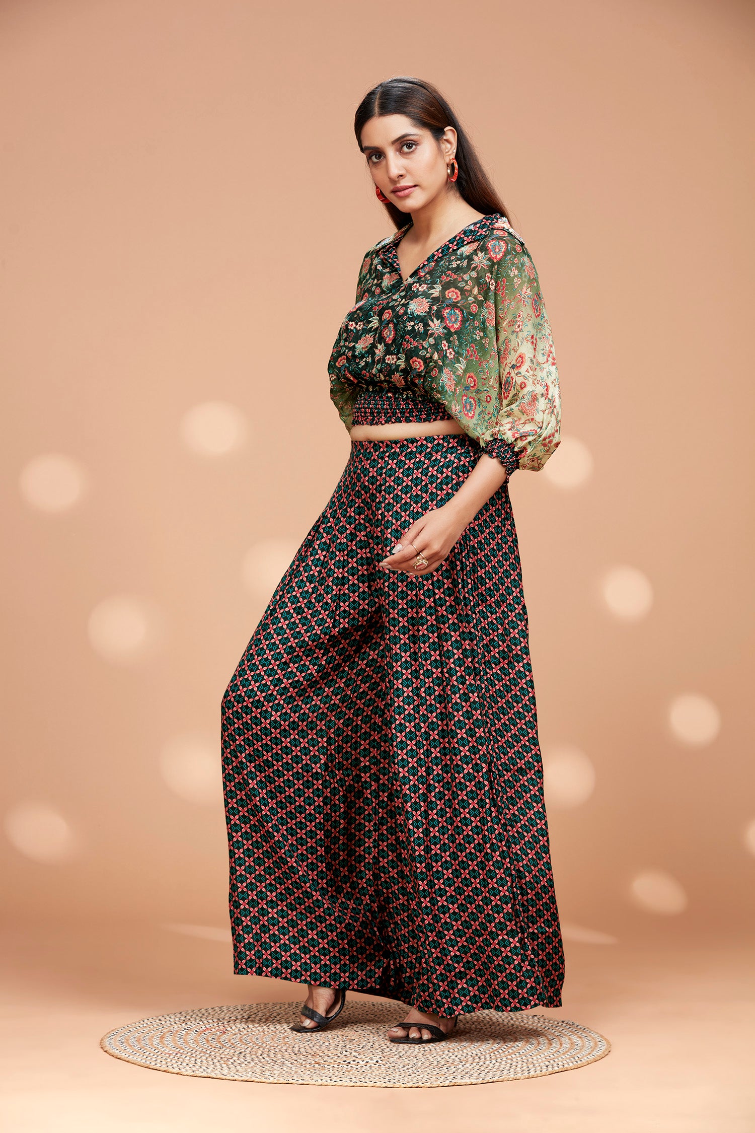 Chiffon Ballon Crop Top Co-Ord Set