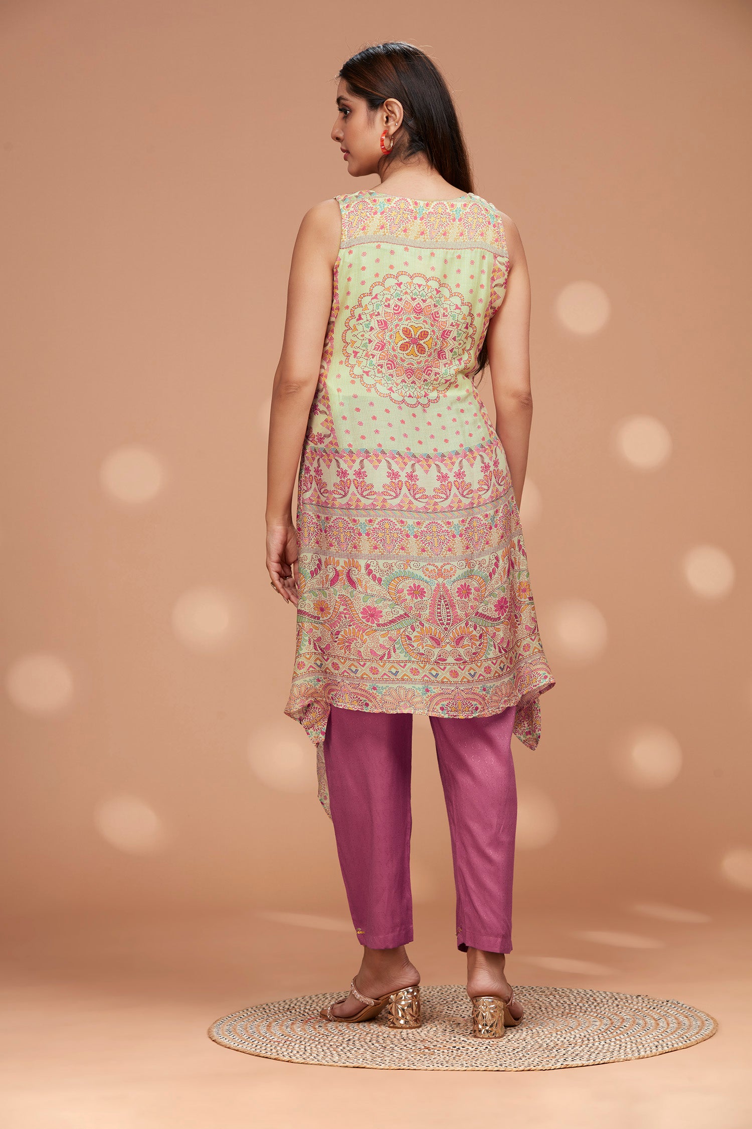 Two- Piece Muslin Front Long Slit Kurta Set