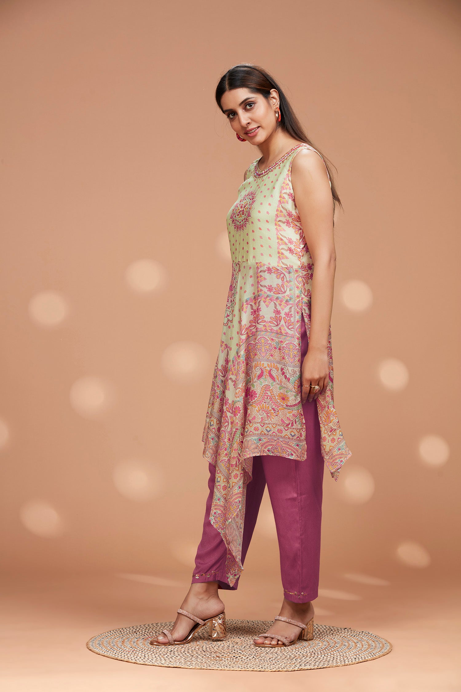 Two- Piece Muslin Front Long Slit Kurta Set