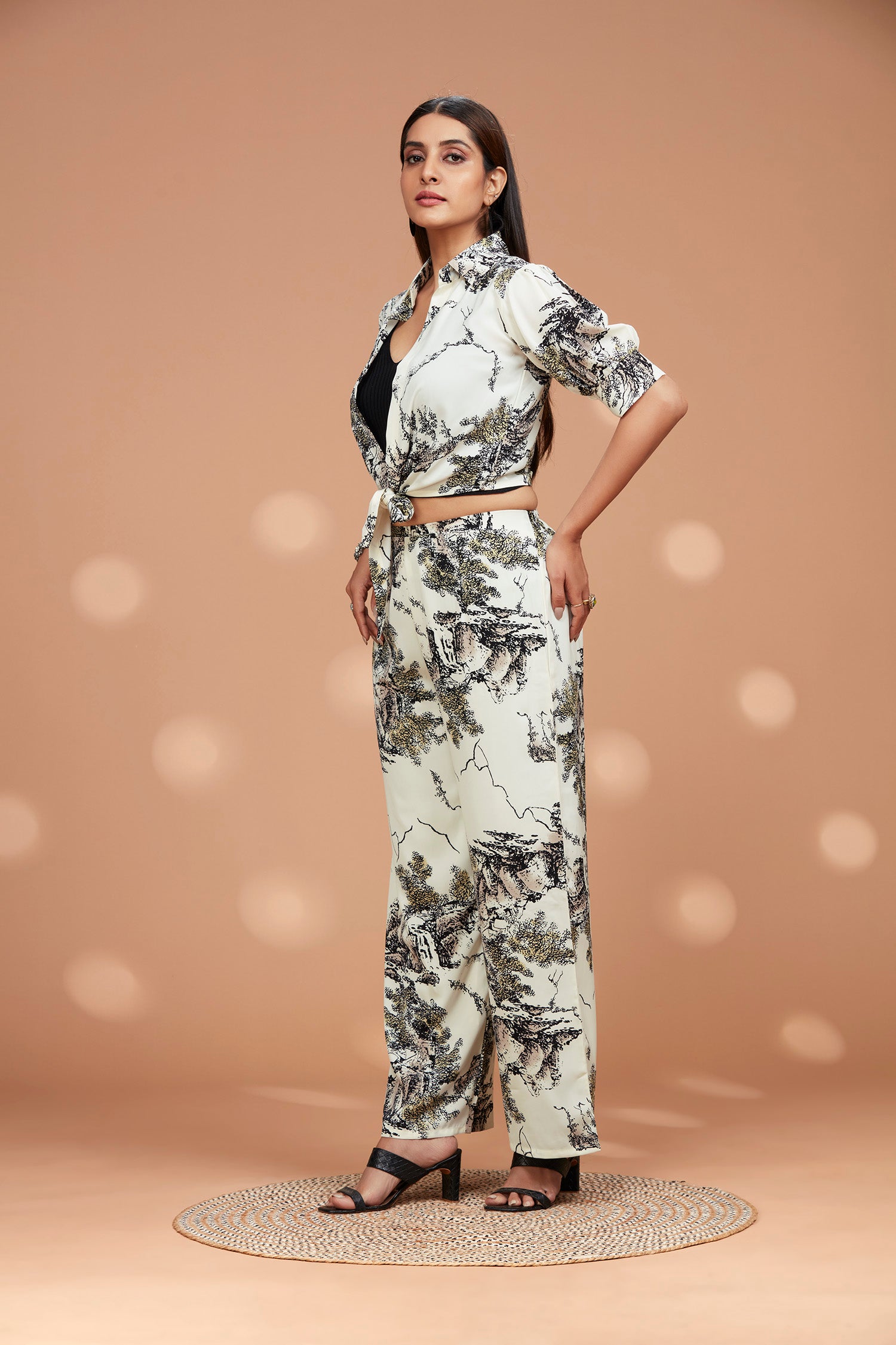 Salt n Pepper Co-Ord Set with Front Knotted Top