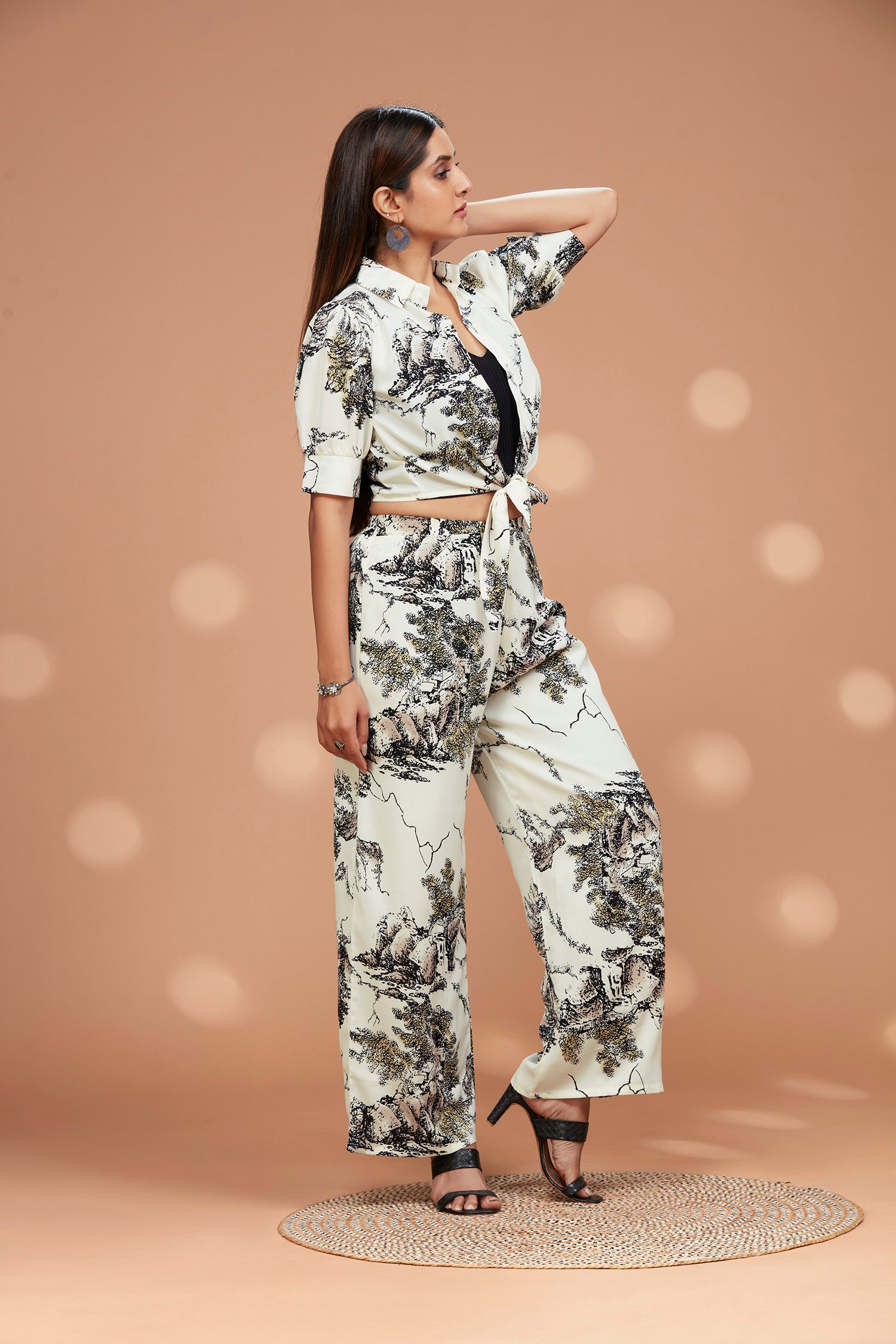 Salt n Pepper Co-Ord Set with Front Knotted Top