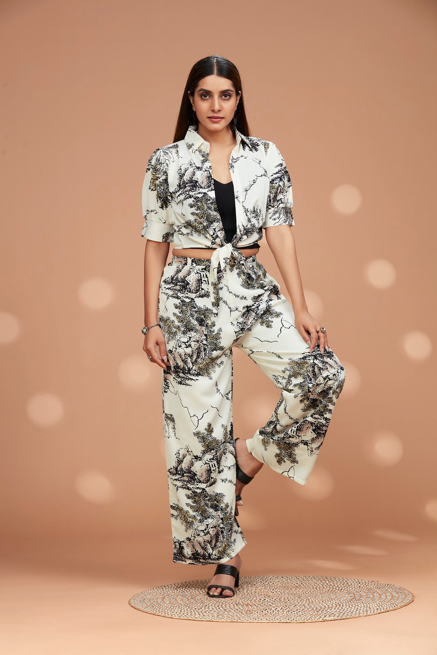 Salt n Pepper Co-Ord Set with Front Knotted Top