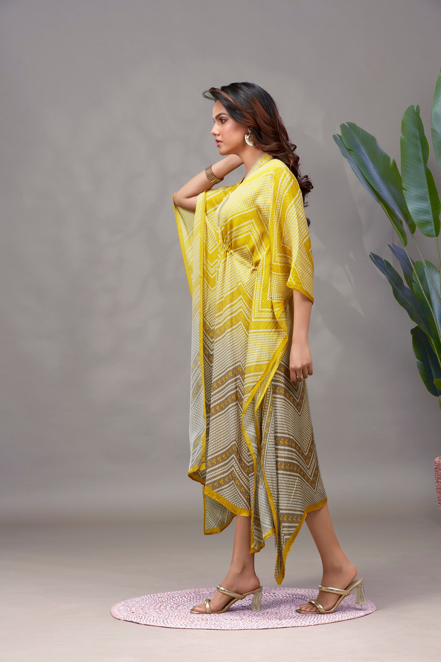 Golden Glow Viscose Chinnon Long Kaftan