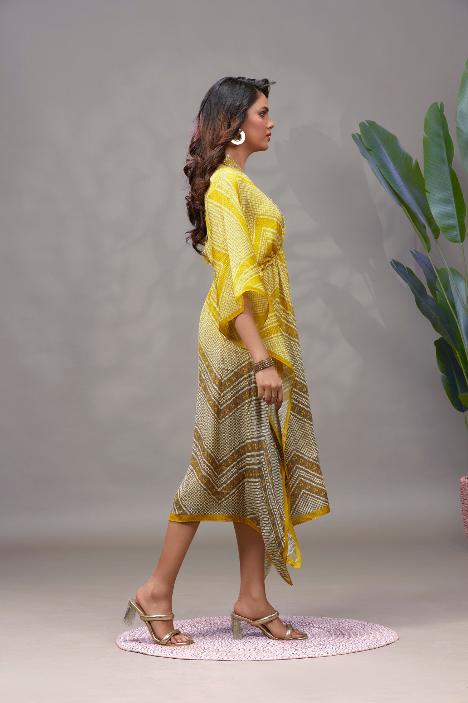 Golden Glow Viscose Chinnon Long Kaftan