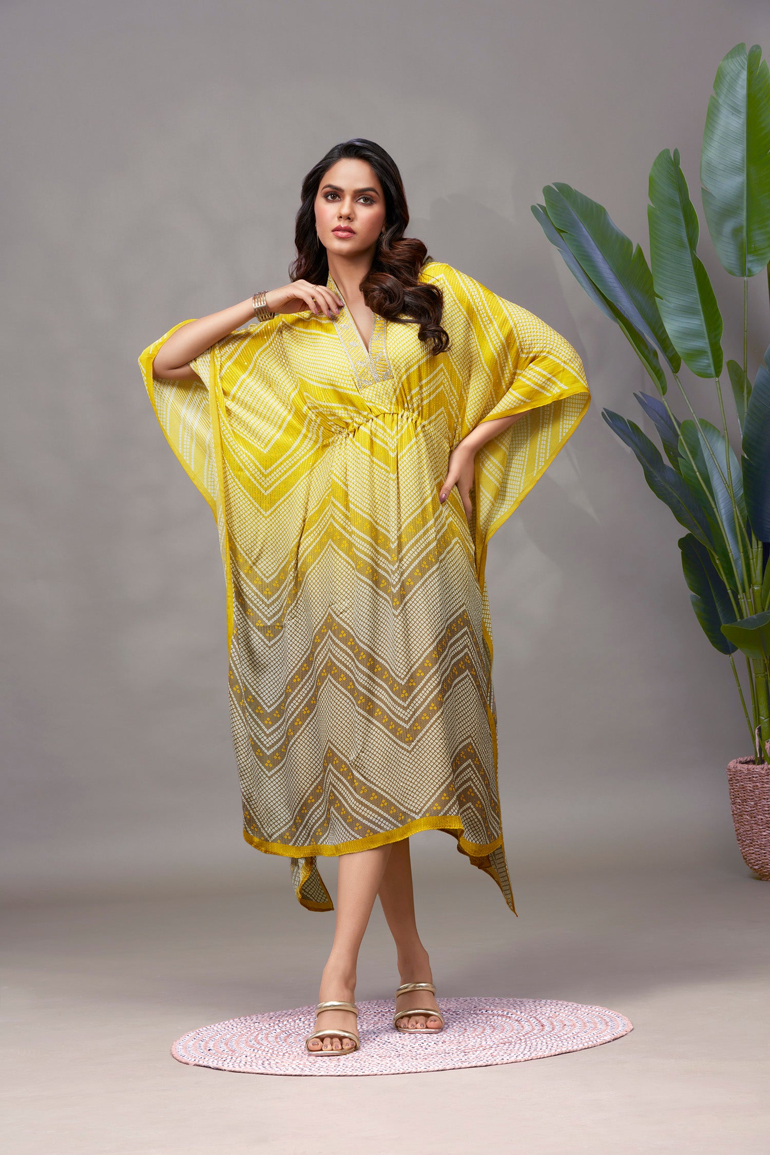 Golden Glow Viscose Chinnon Long Kaftan