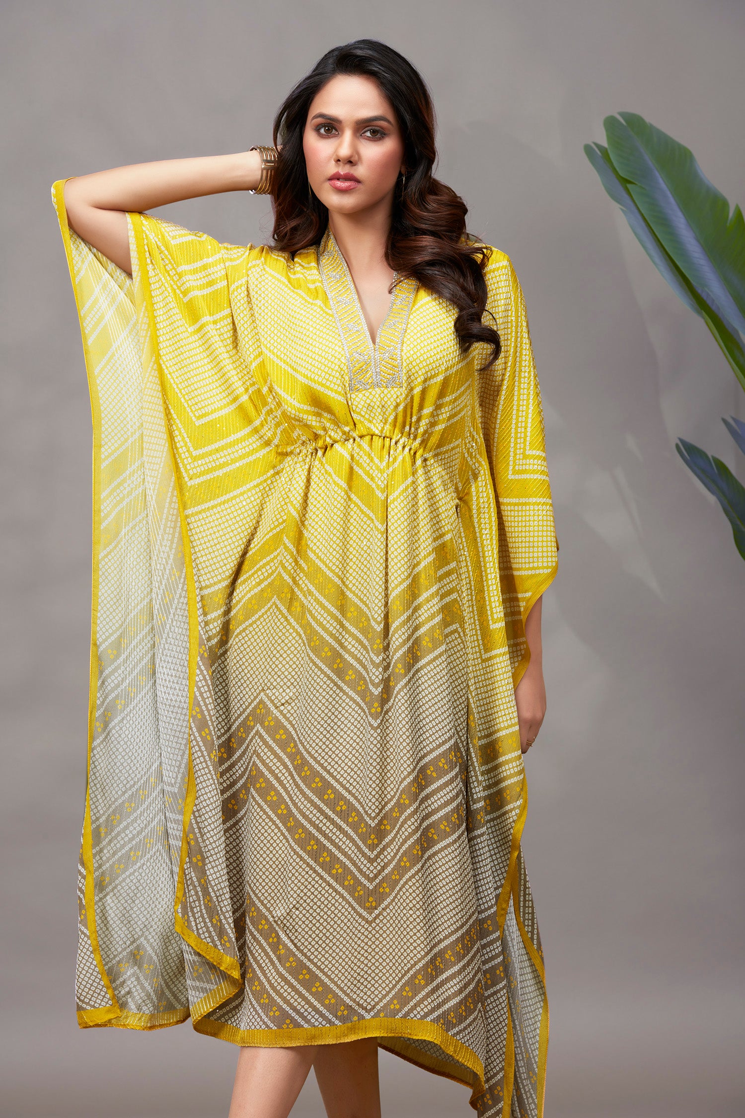 Golden Glow Viscose Chinnon Long Kaftan