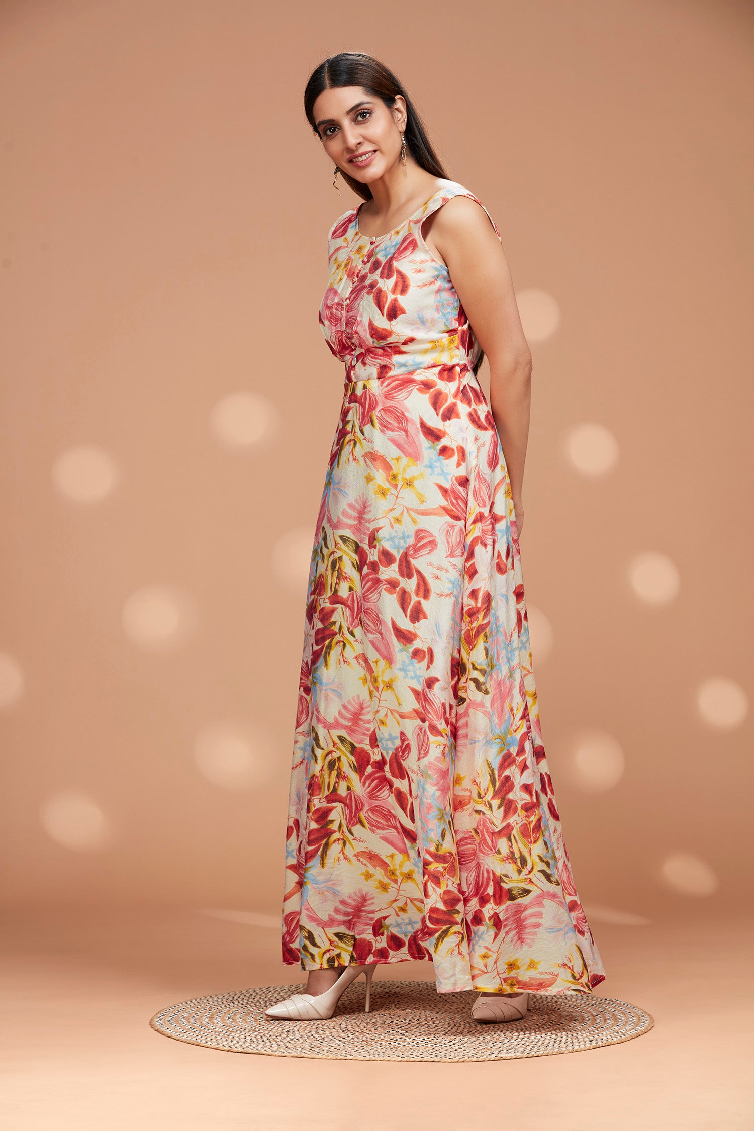 Floral Cotton Flowy Sleeveless Long Gown