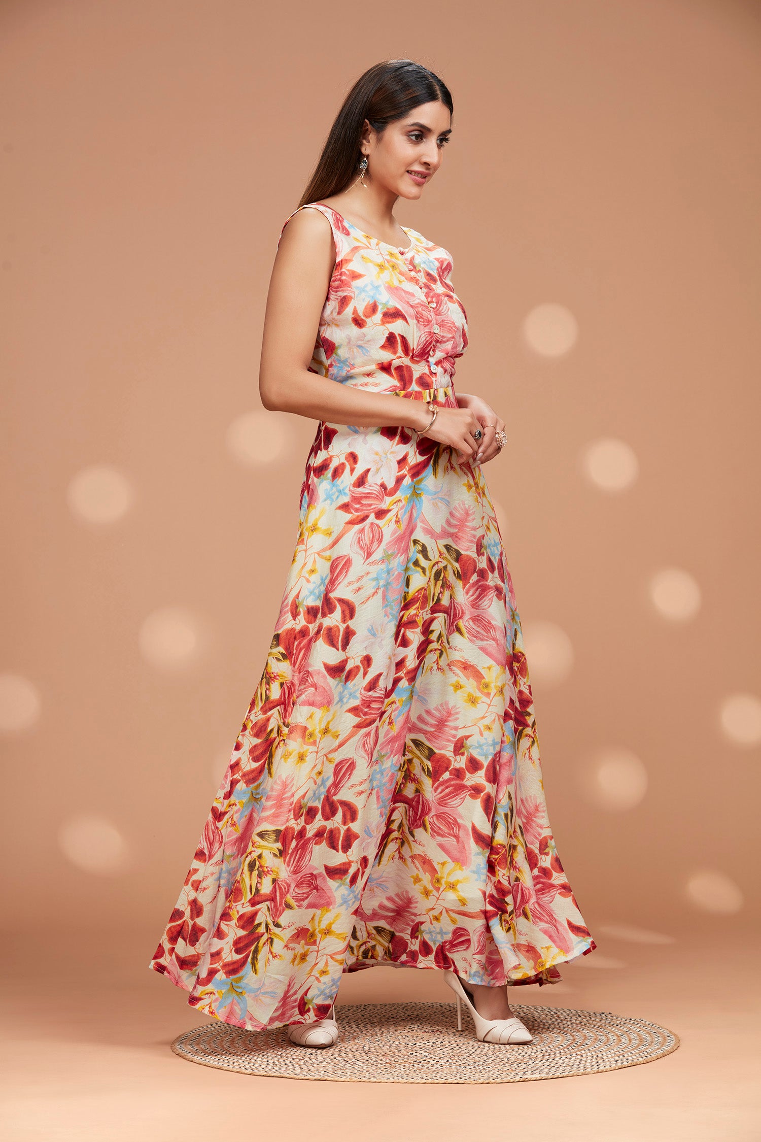 Floral Cotton Flowy Sleeveless Long Gown