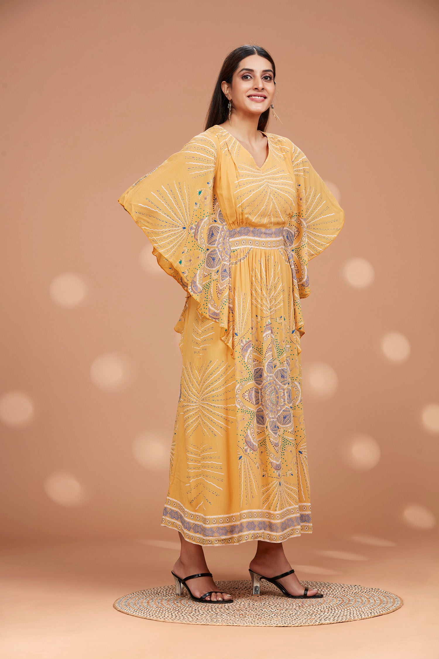 Viscose V Neck Gown with Butterfly Sleeves