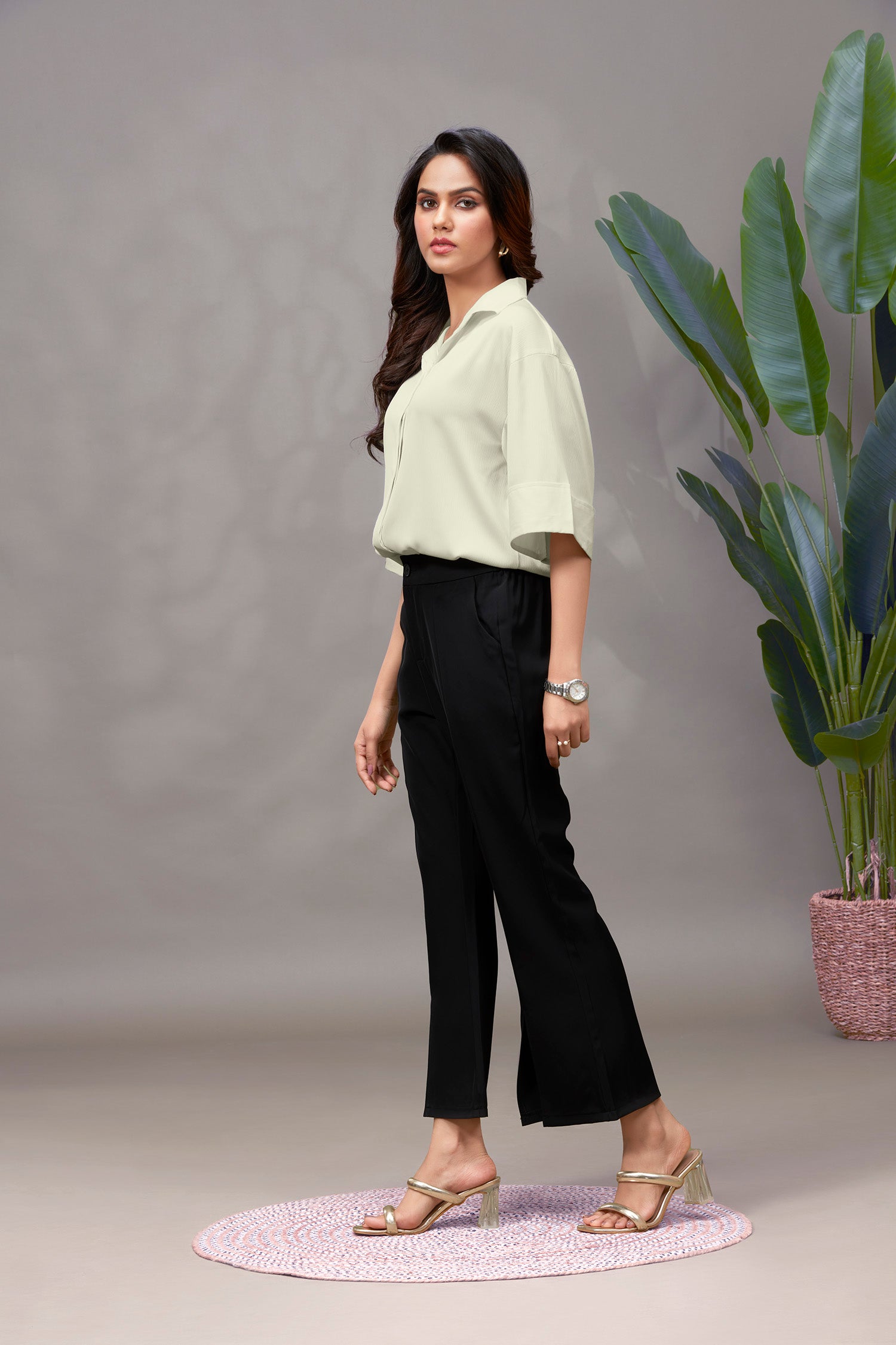 Satin drop shoulder half sleeves shirt