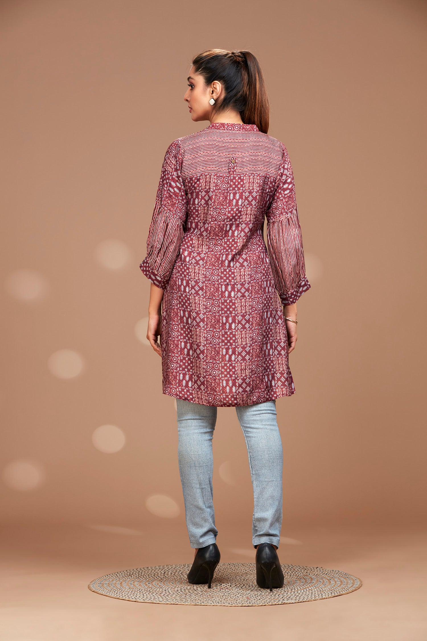 Maroon Muslin High-Low Hem Kurti