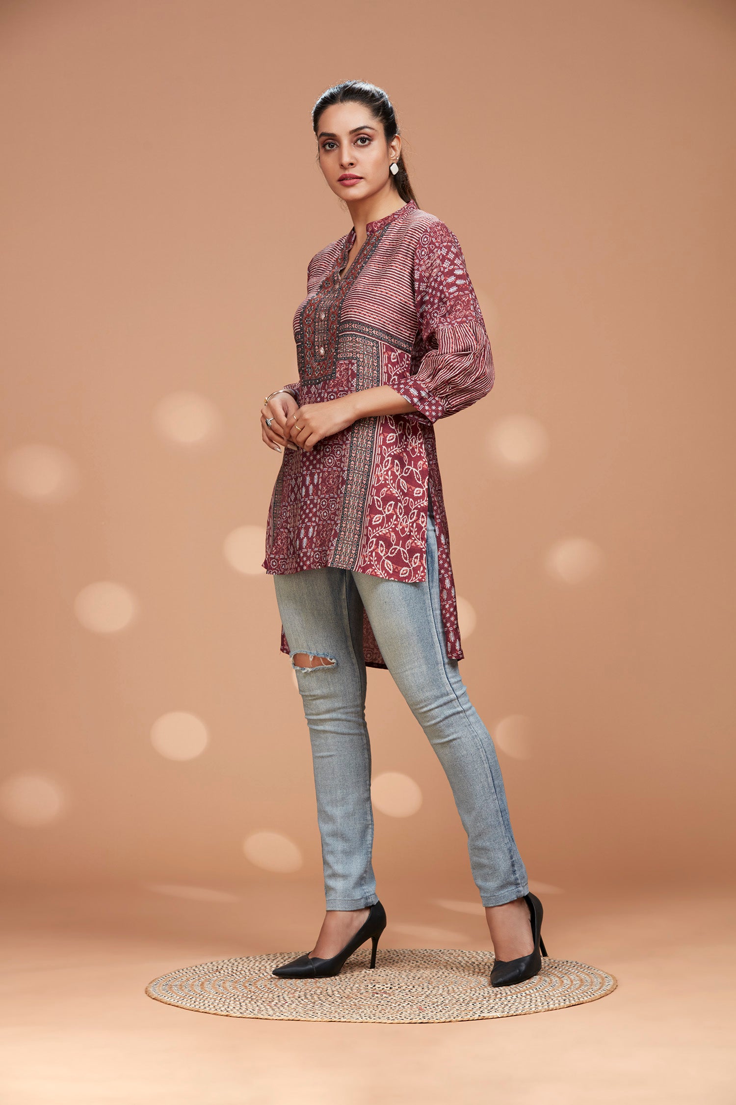 Maroon Muslin High-Low Hem Kurti