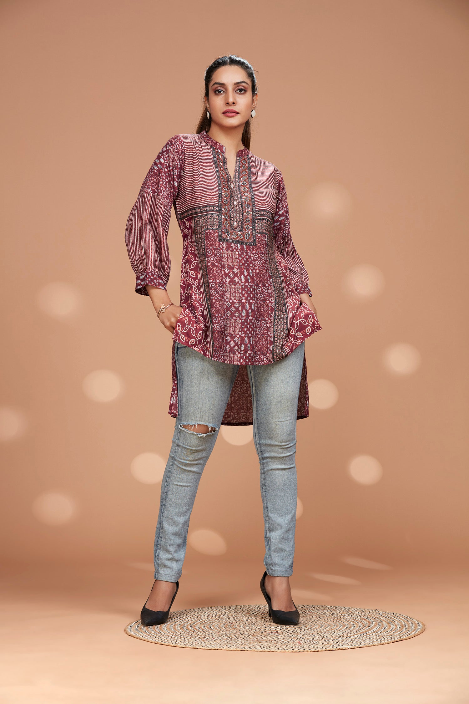 Maroon Muslin High-Low Hem Kurti