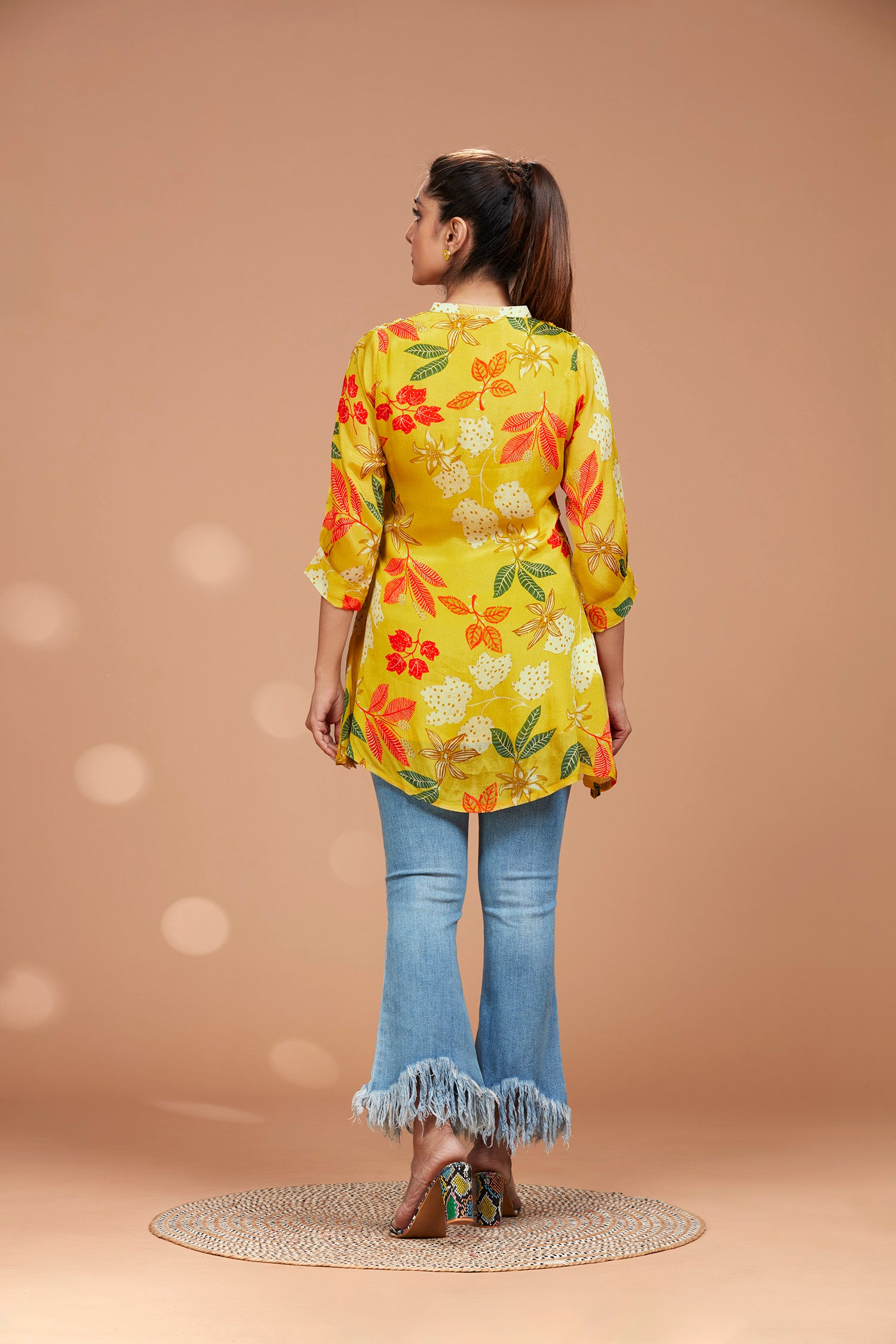 Sunflower Yellow Printed Long Kurti