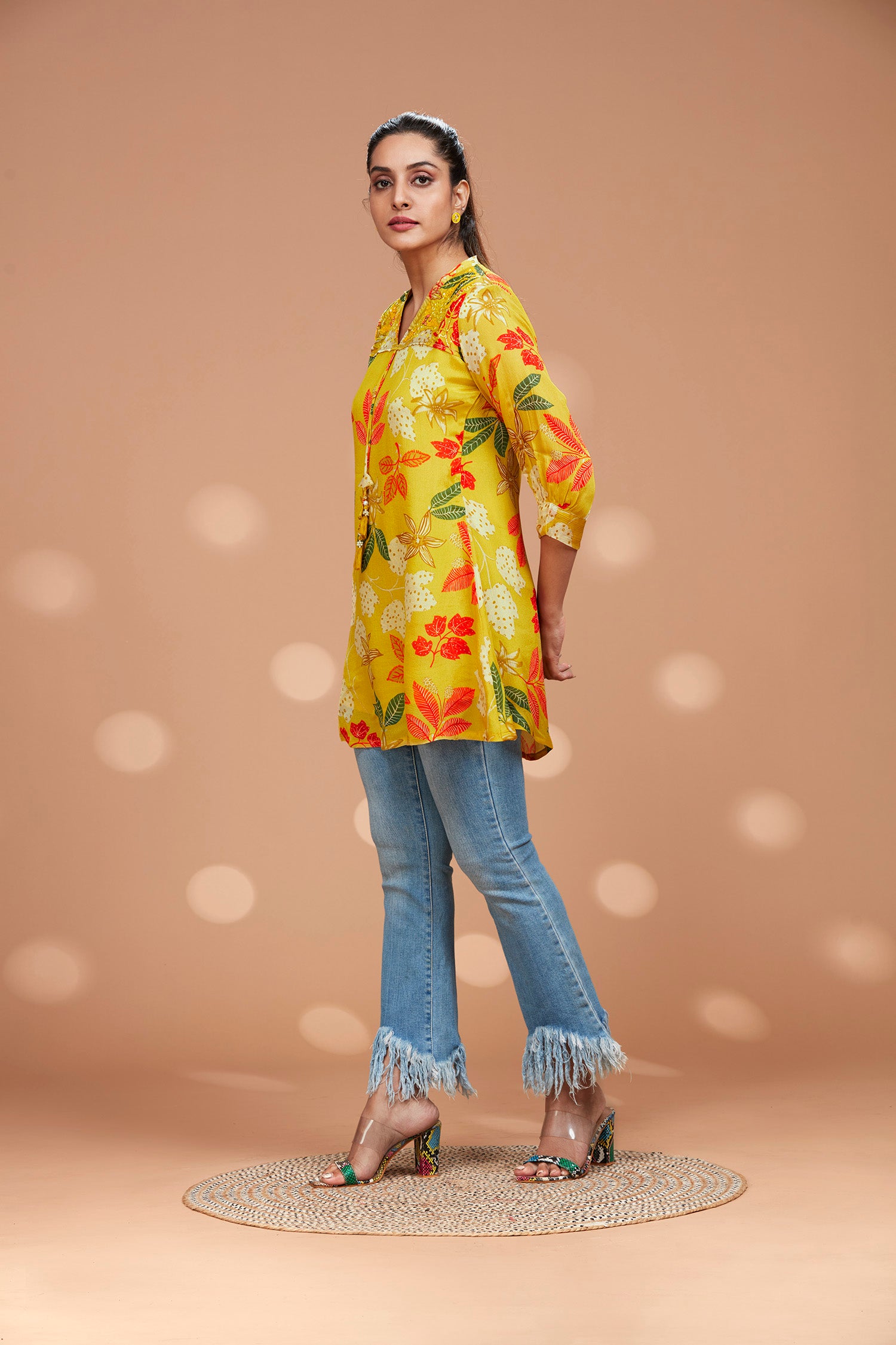 Sunflower Yellow Printed Long Kurti