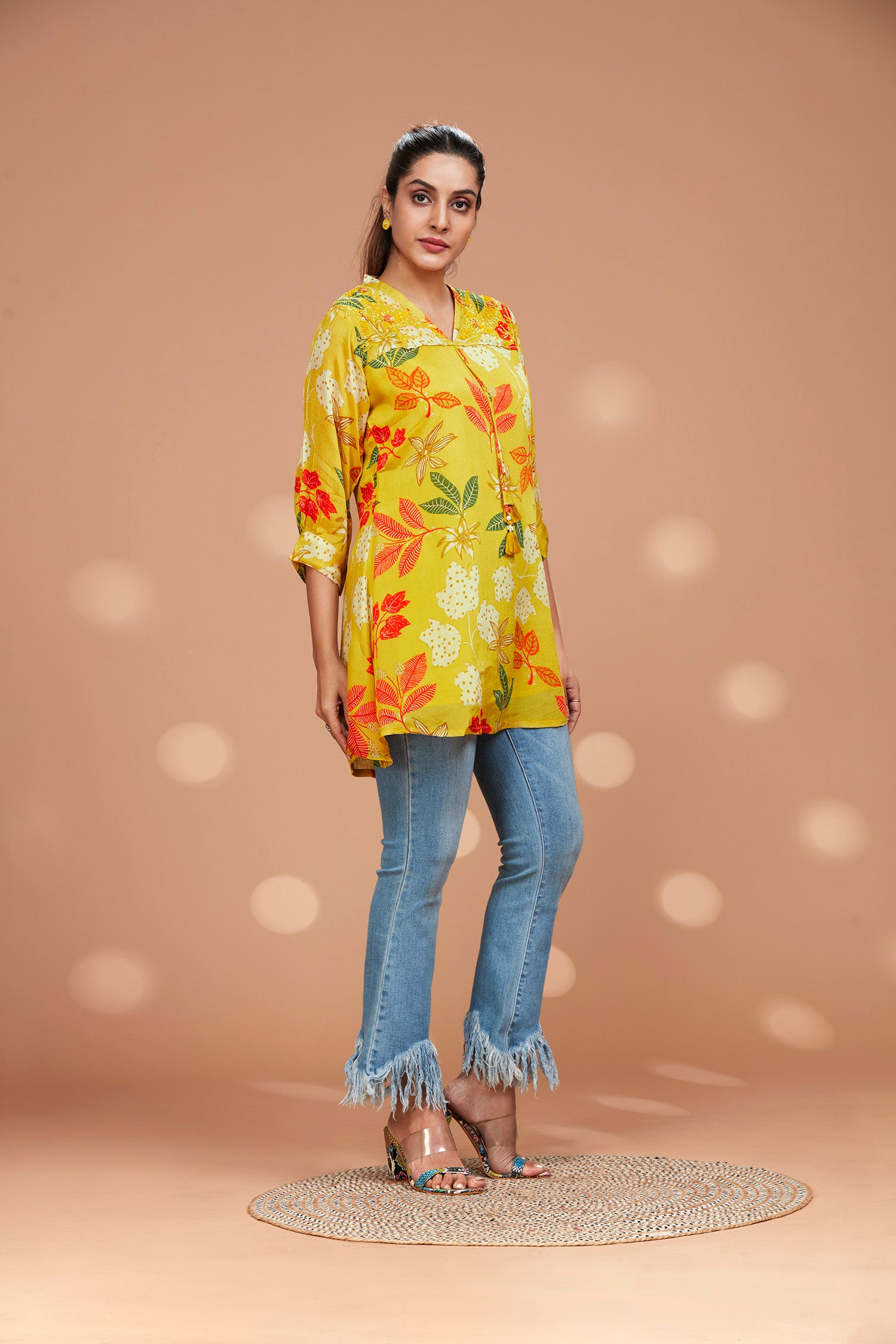 Sunflower Yellow Printed Long Kurti