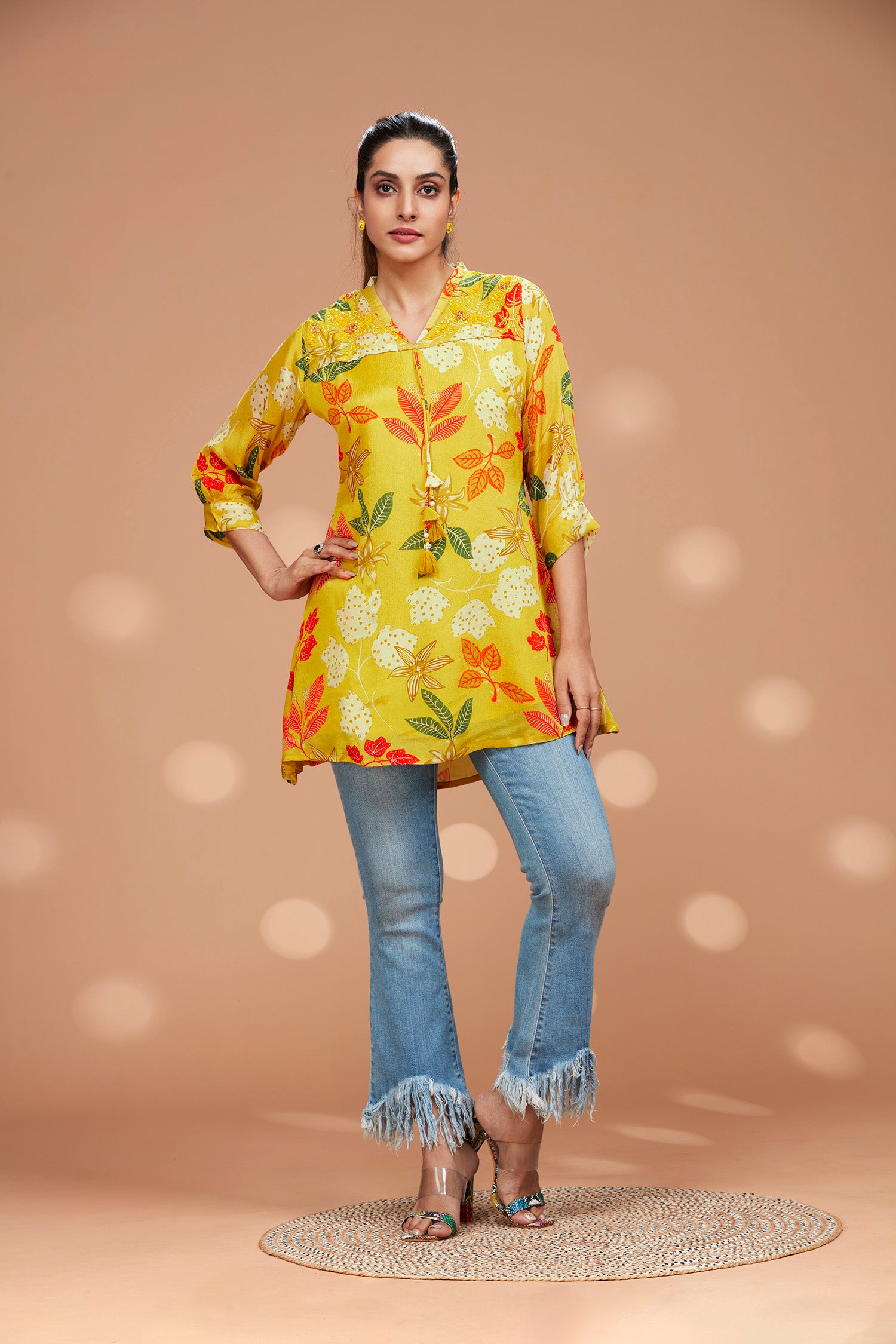 Sunflower Yellow Printed Long Kurti