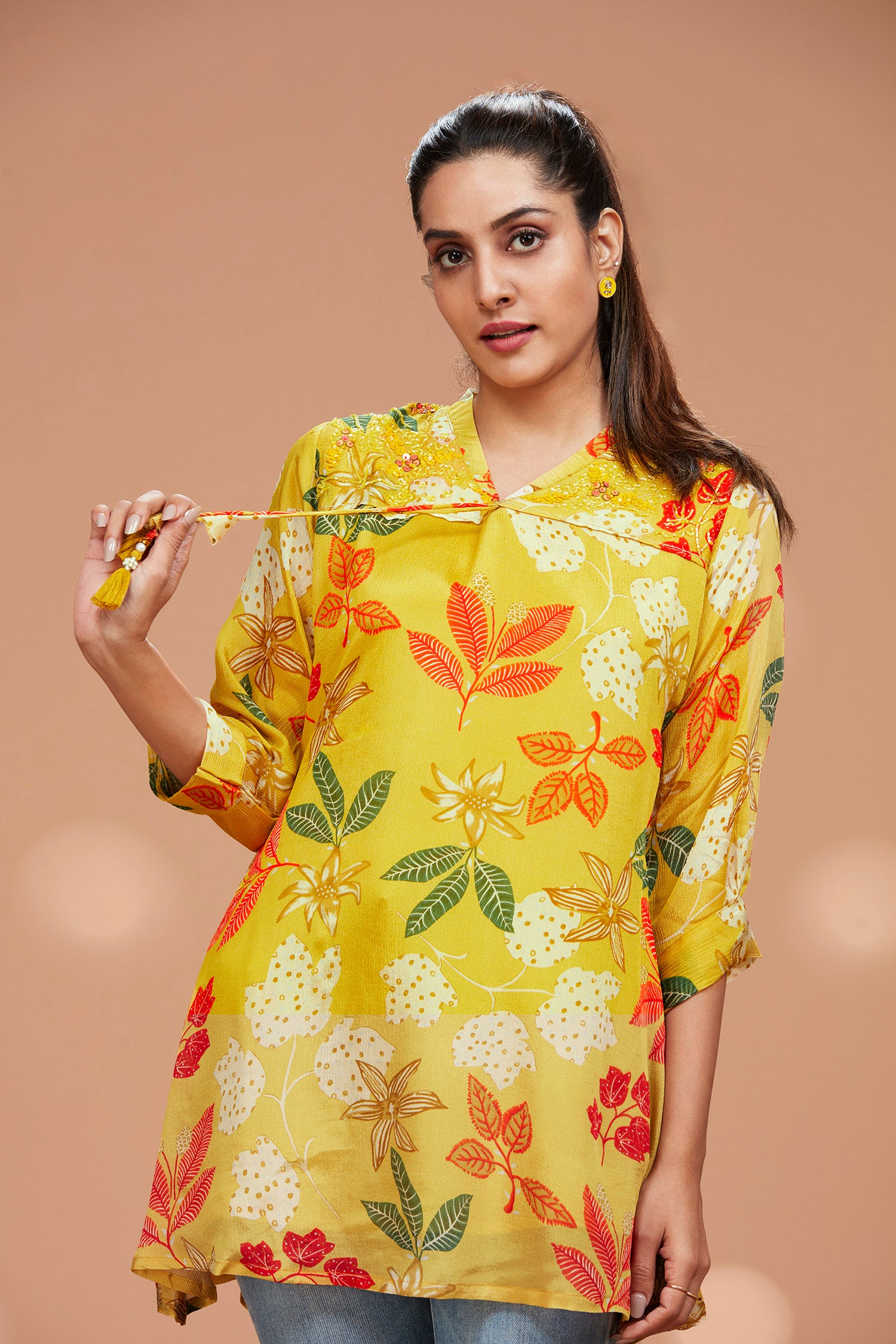 Sunflower Yellow Printed Long Kurti