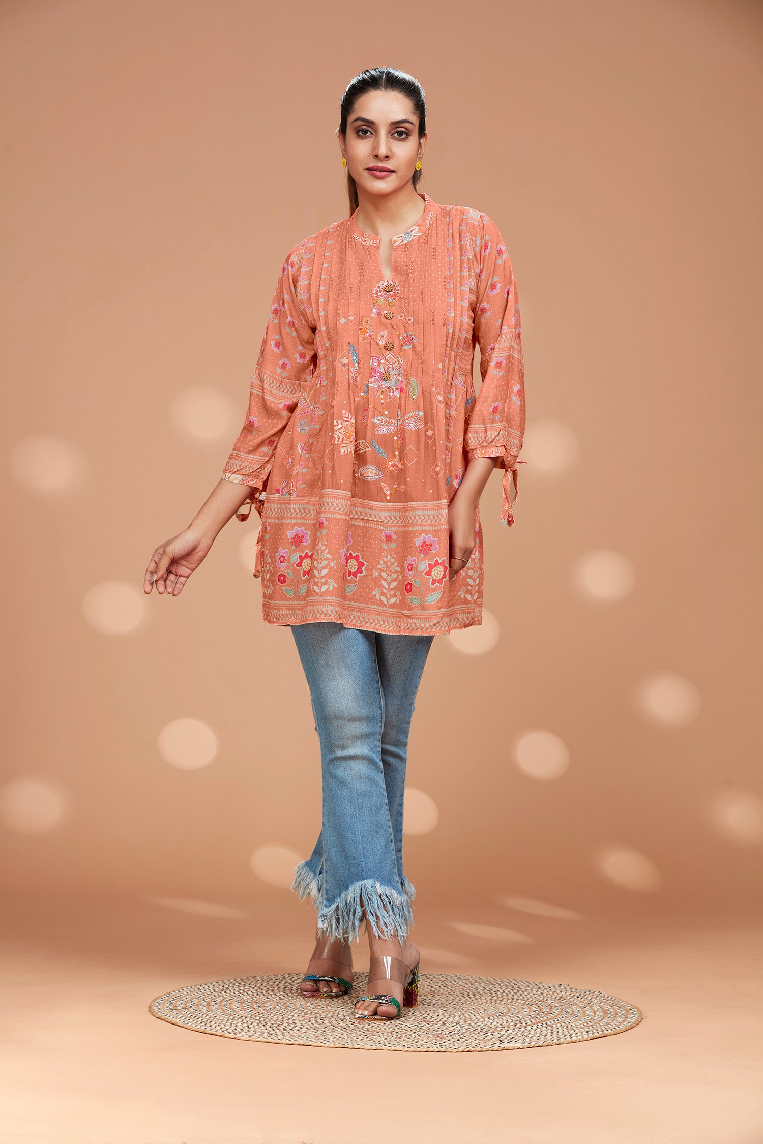 Cotton Popsicle Orange Long Kurti