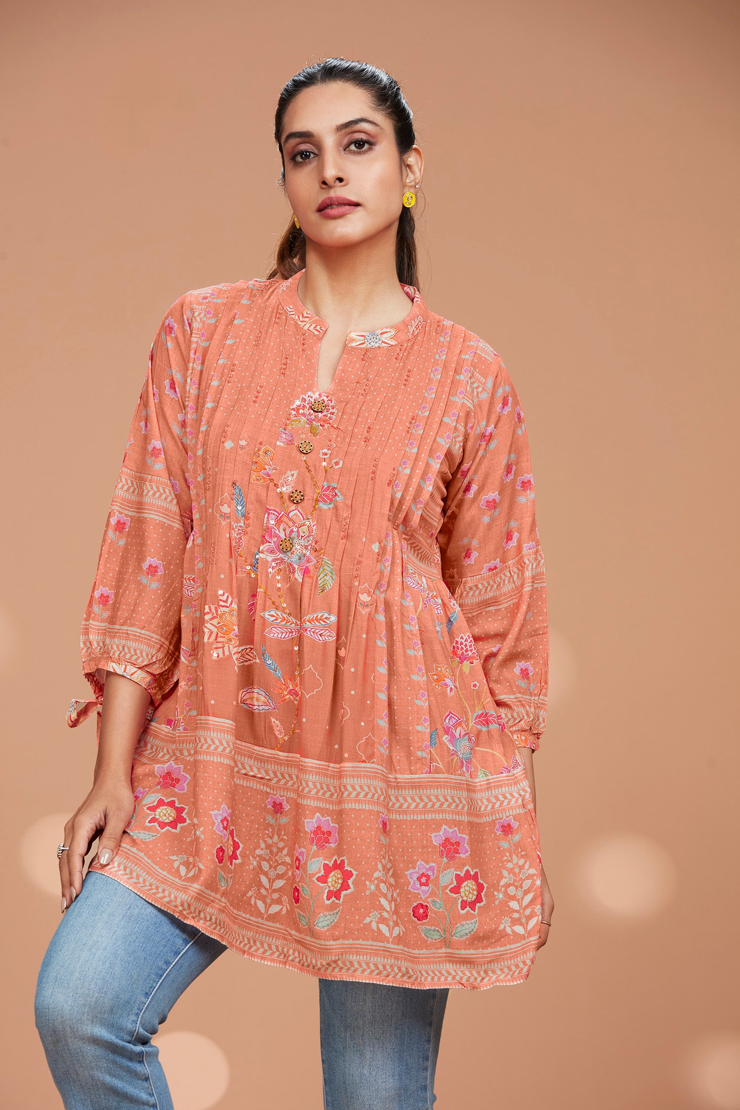 Cotton Popsicle Orange Long Kurti