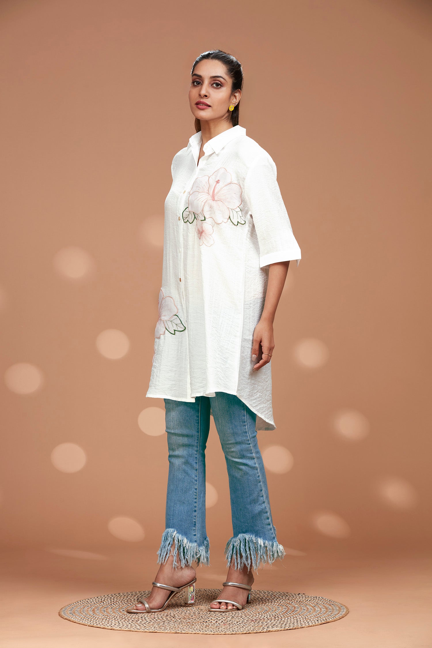 Hibiscus Flower Printed Shirt - White