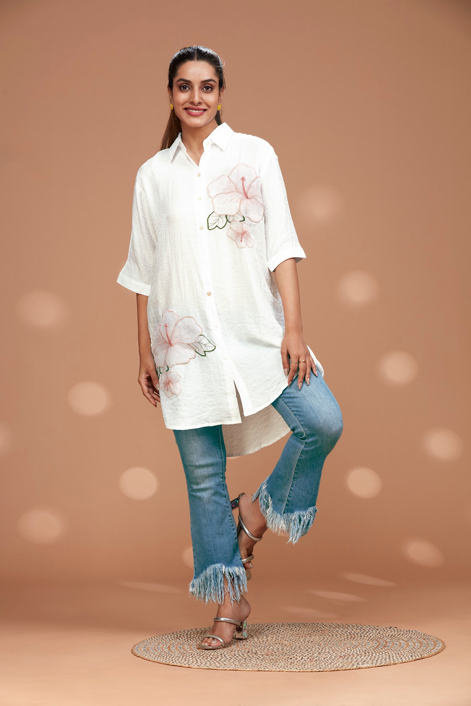 Hibiscus Flower Printed Shirt - White