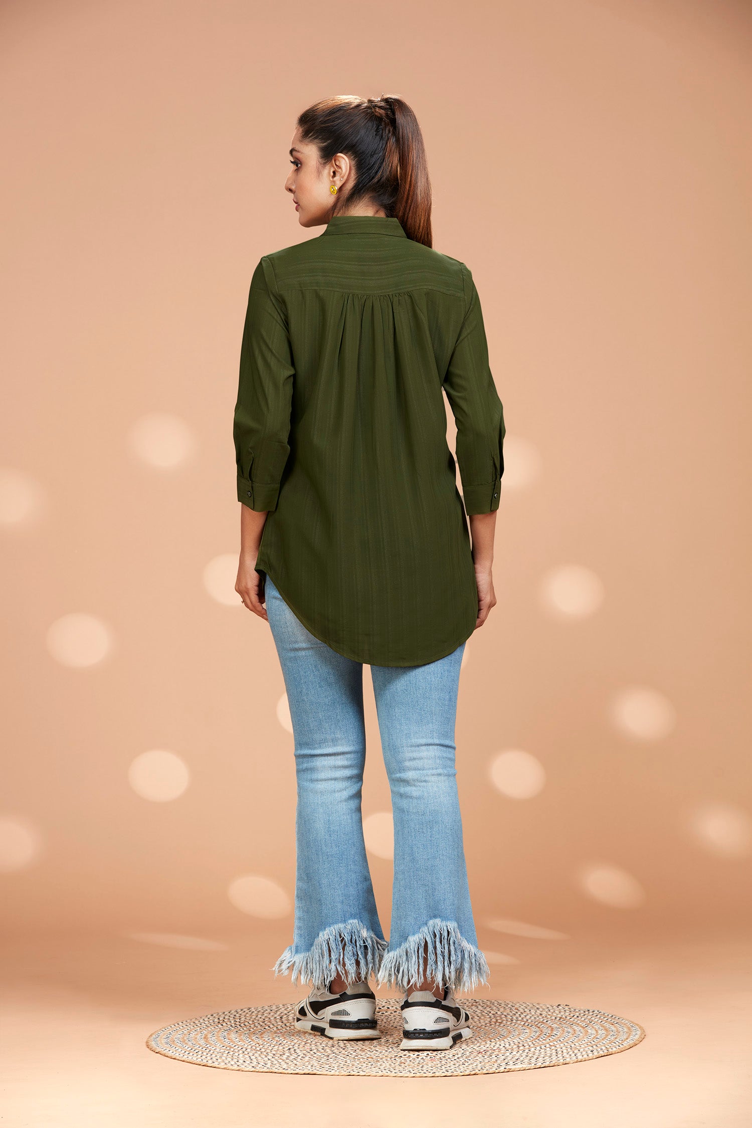 Olive High-Low Hem Basic Shirt