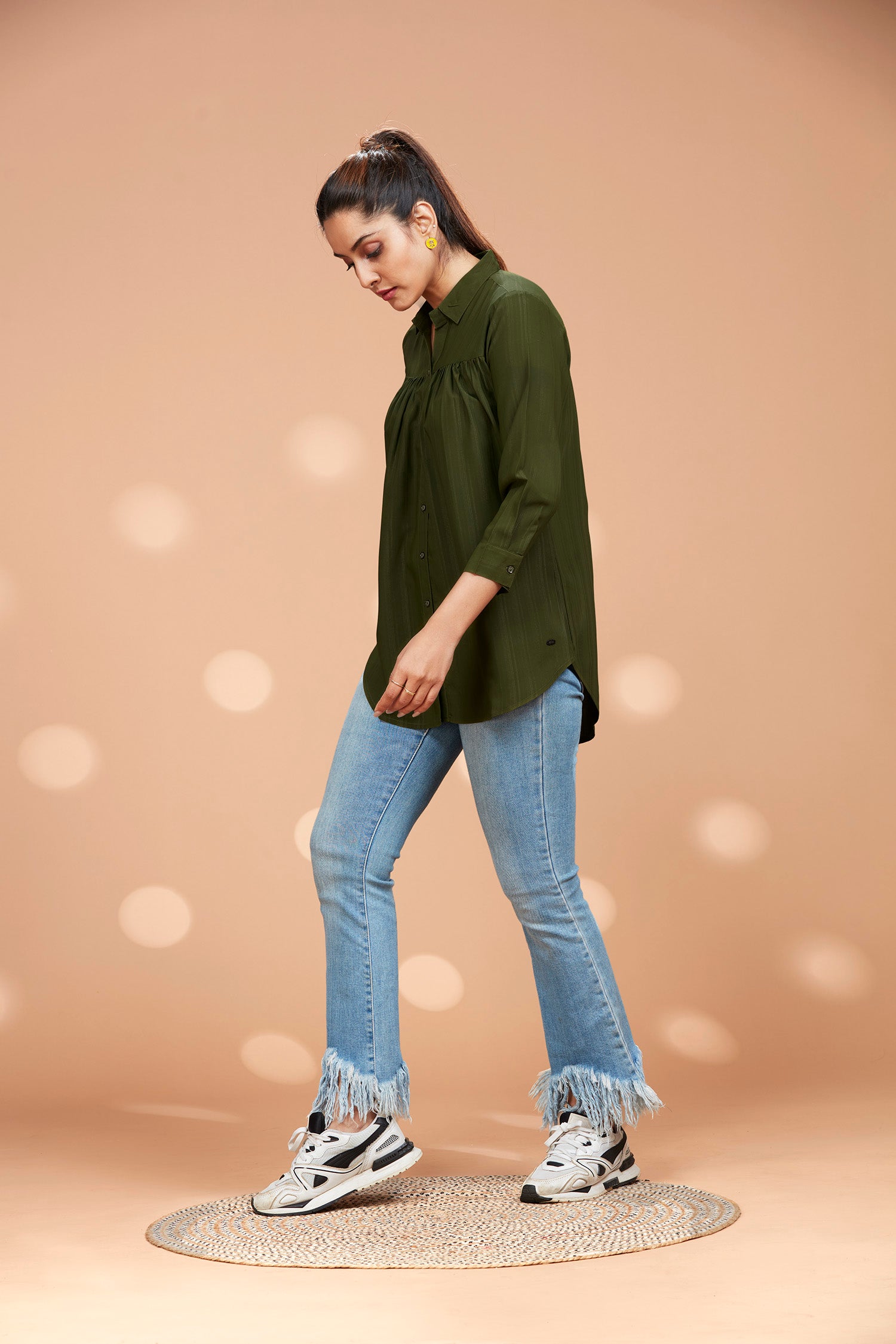 Olive High-Low Hem Basic Shirt