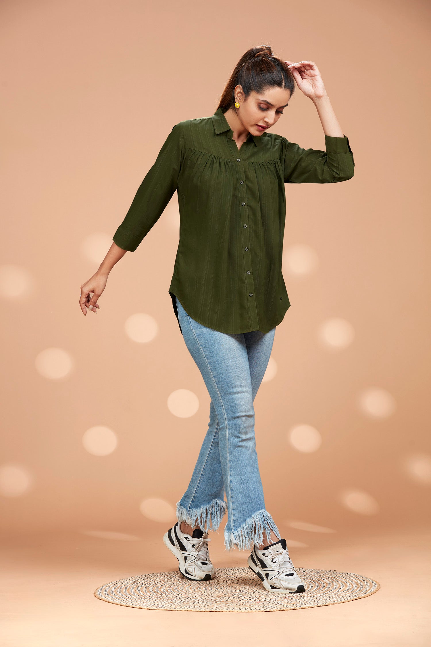 Olive High-Low Hem Basic Shirt