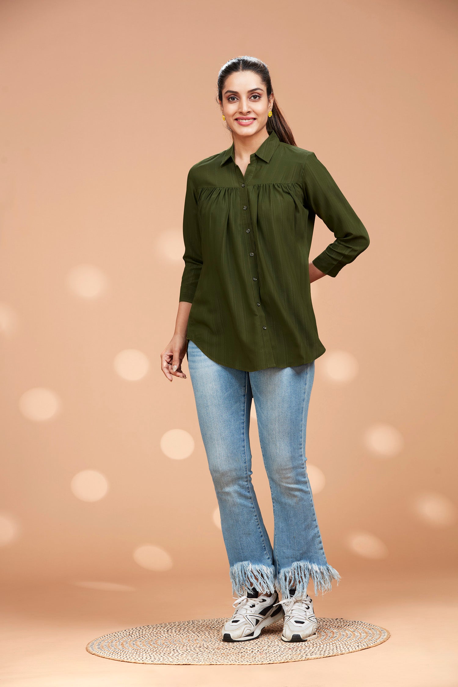 Olive High-Low Hem Basic Shirt