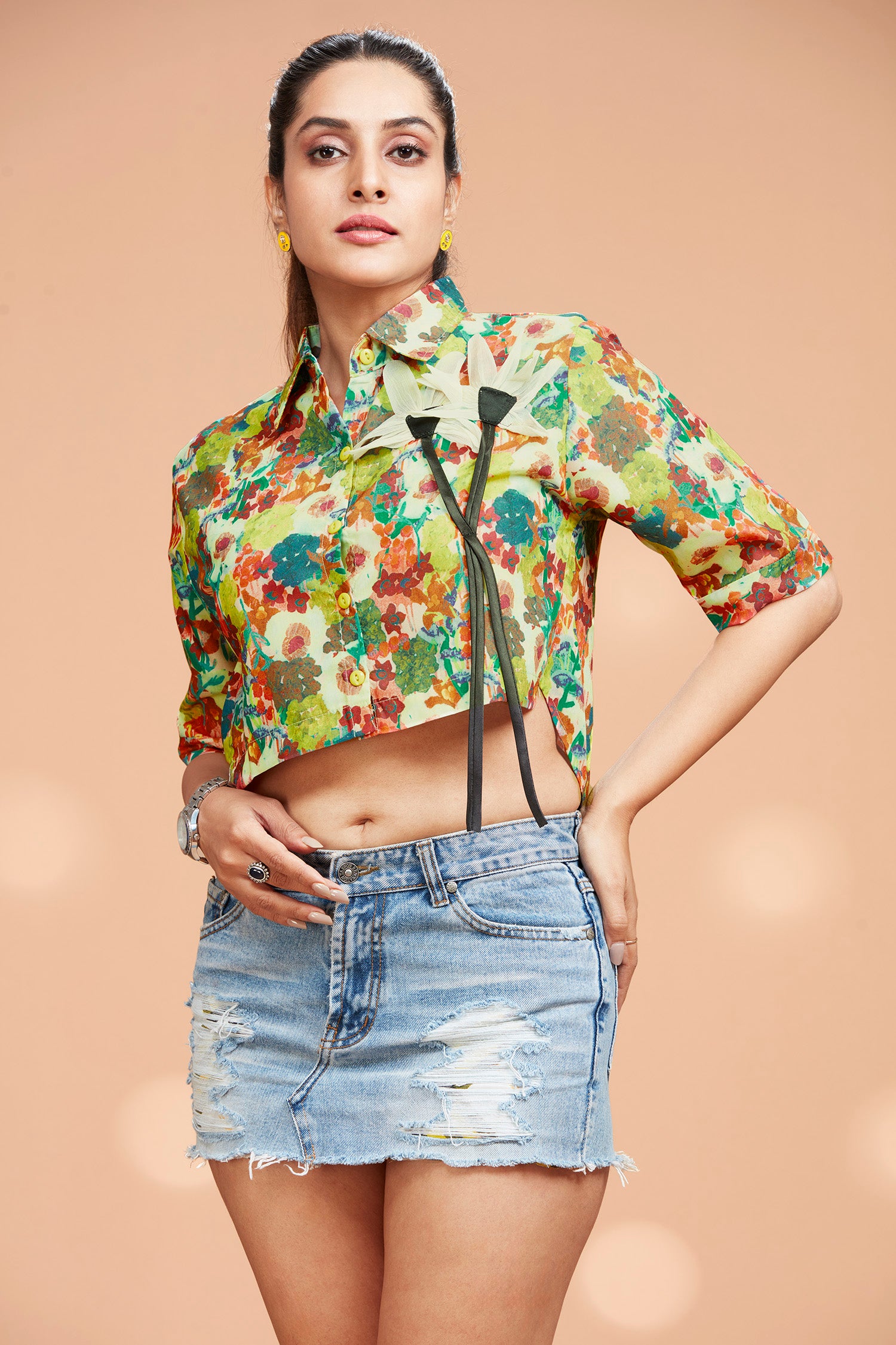 Cotton Crop Shirt with High-Low Hem