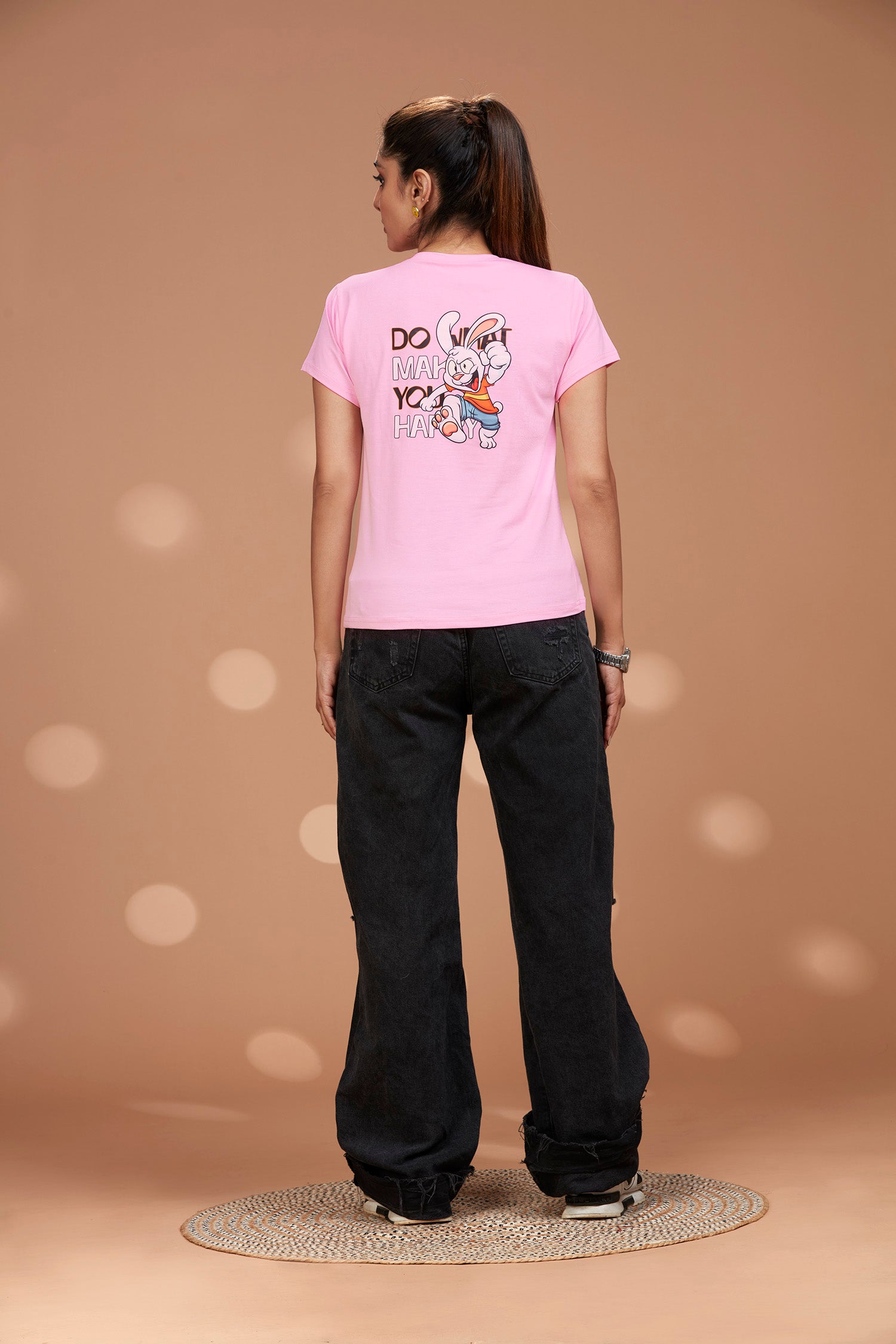 Round Neck Chest and Back Bunny Print T-Shirt