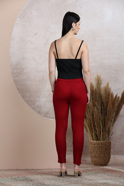 Red Lycra Leggings With Fine Lines 3 - Freyaa