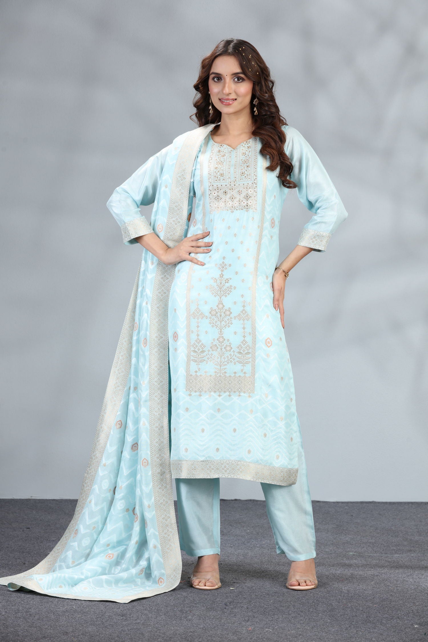 Silk Elegance Three-Piece Kurta Set