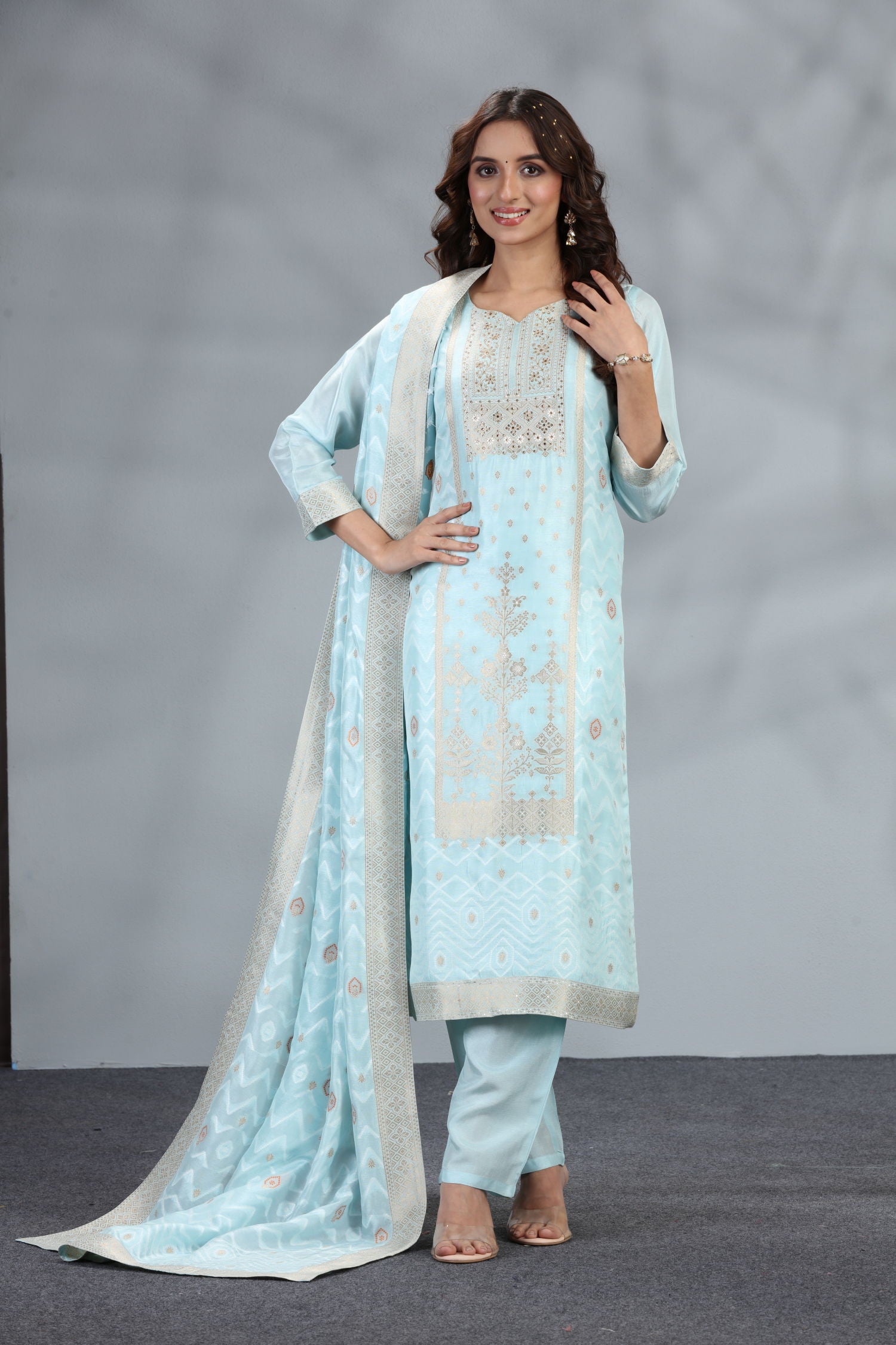 Silk Elegance Three-Piece Kurta Set