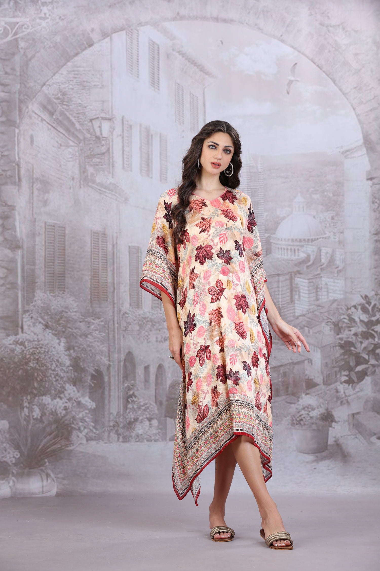 Viscose Leaf Print Kaftan