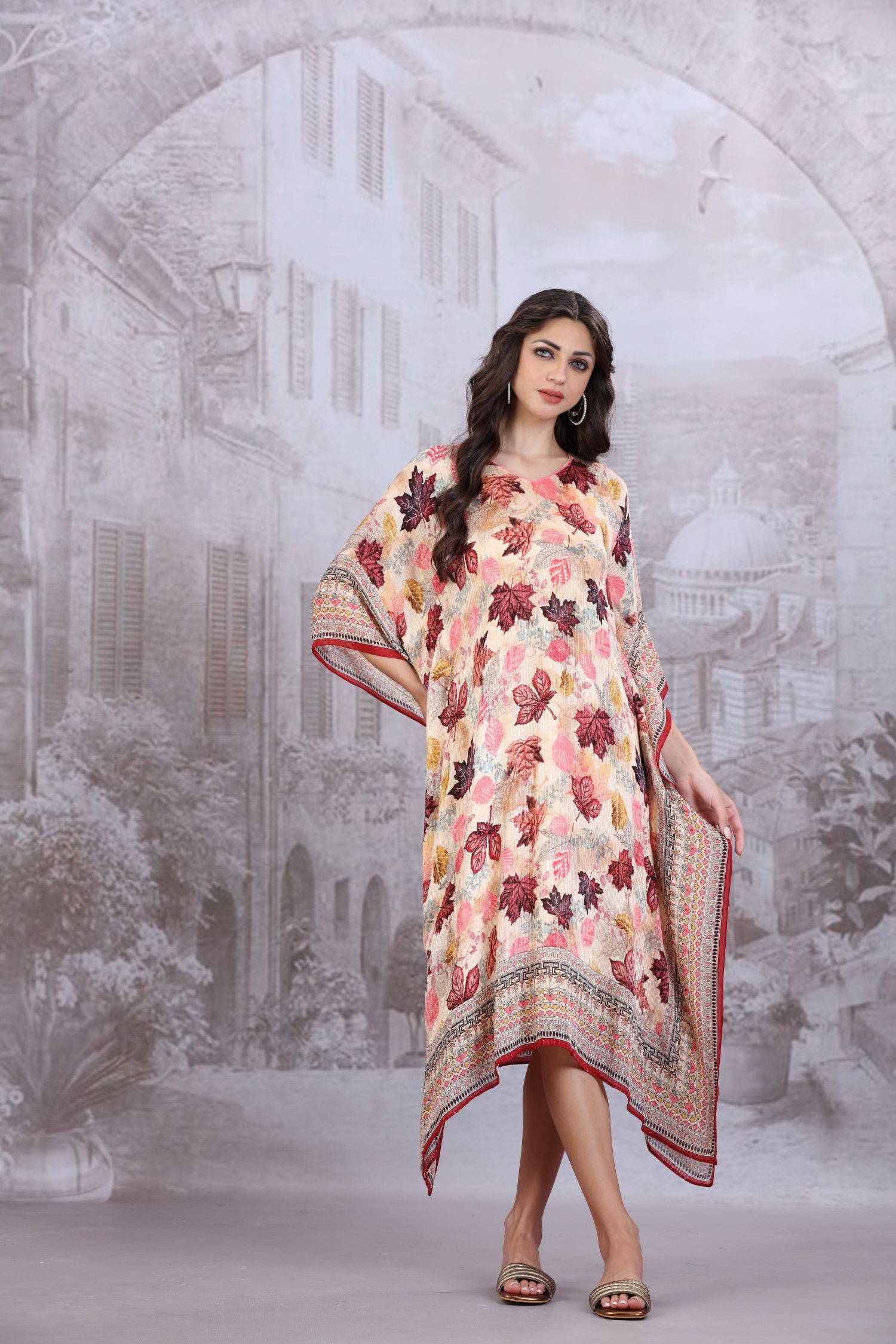 Viscose Leaf Print Kaftan