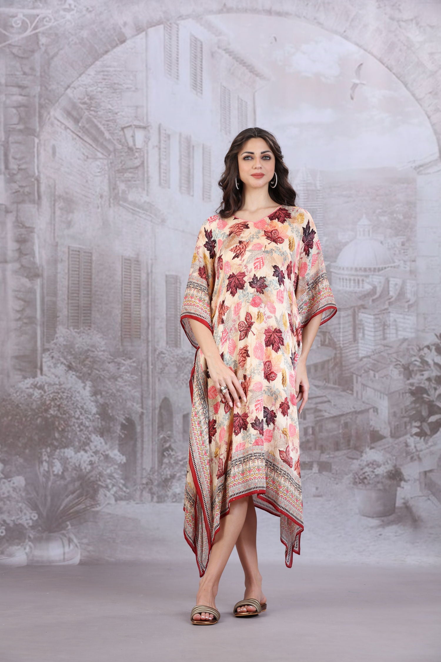 Viscose Leaf Print Kaftan