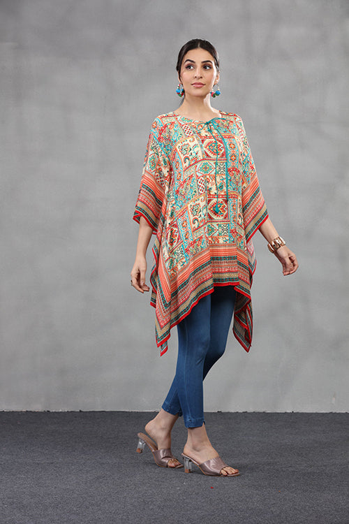 Viscose Chinon Vibrant Printed Short Kaftan